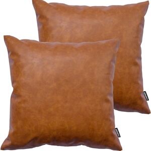Brown Faux Leather Throw Pillows